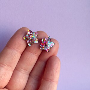 Stud earrings GLITTER STAR gift for him/her image 4