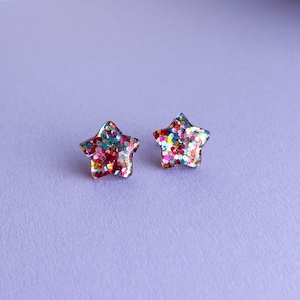 Stud earrings GLITTER STAR gift for him/her image 5