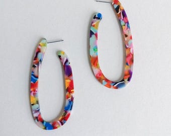 Large Elongate Hoop Earrings - Acrylic & Stainless Steel - COLORADO COLLECTION - Gifts for Her