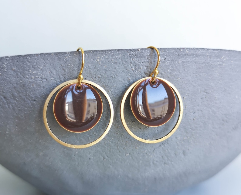 gifts for her different colors DOUBLE IN Enamel earrings chocolate brown