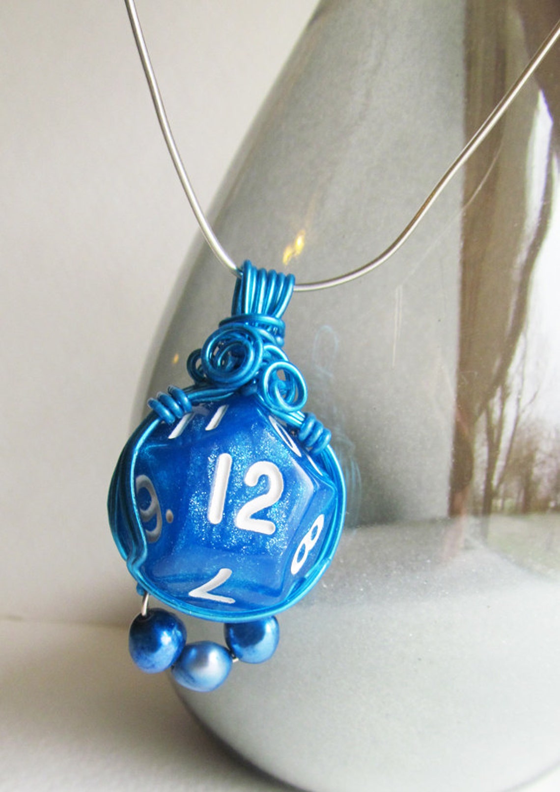 D&D jewelry set Blue Sparkle Horizon dice wirewrapped in Etsy
