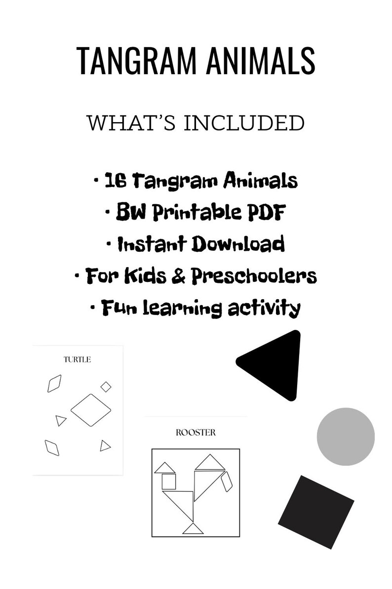 Black and White Tangram Animals – Montessori Puzzle (PDF Download) - Etsy