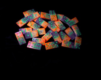 Glow in the Dark Resin Domino Set | Handmade UV Reactive Dominoes | Neon Orange & Purple Game Set | Unique Gift for Game Night | Artisan Dom