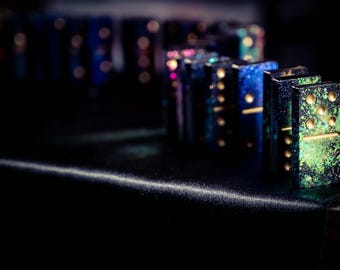 Galaxy Resin Domino Set | Handmade Cosmic Glitter Dominoes | Luxury Game Room Decor