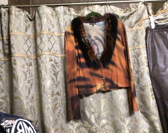 Roberto Cavalli tröja med pälskant xl