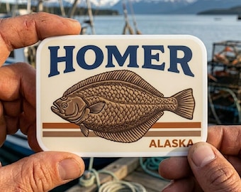 Homer Alaska Halibut Sticker – Waterproof Vinyl Fishing Decal for Car, Laptop & Water Bottle