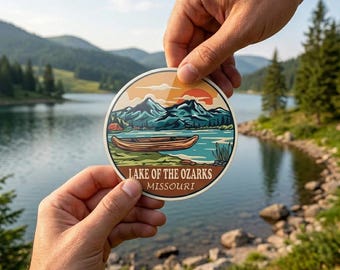 Lake of the Ozarks Waterproof Vinyl Sticker – Canoe Mountain Sunset Travel Decal