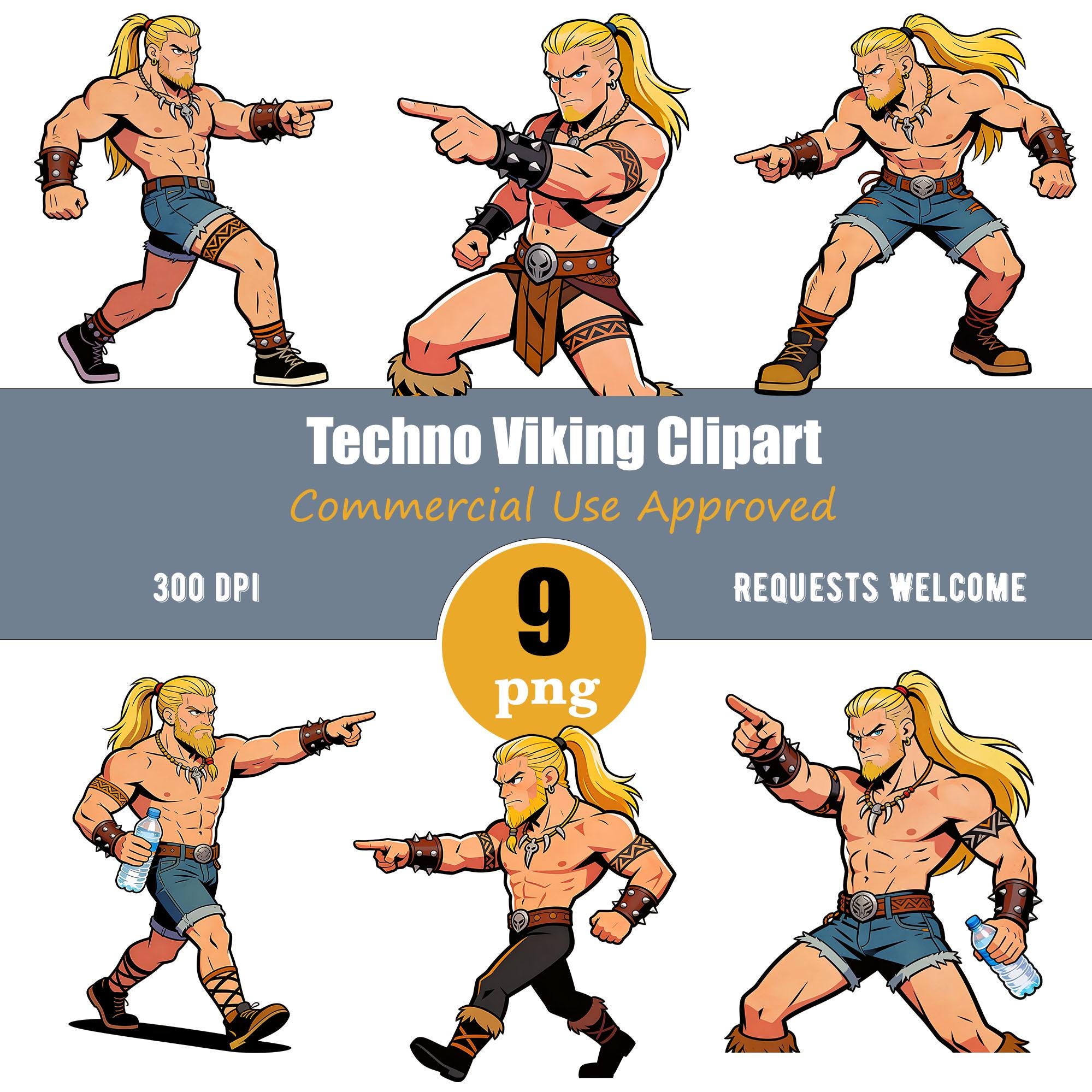 Techno Viking Clipart Bundle | 9 PNG Illustrations (commercial Use ...