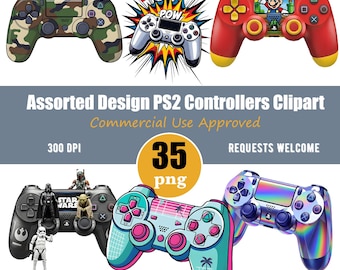 Paquete de imágenes prediseñadas de controladores de PS2 con diseños variados / 35 ilustraciones PNG (uso comercial)