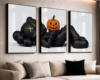 Set of 3 KAWS Halloween Wall Art Prints, KAWS Halloween Decor, Spooky KAWS Posters, Gothic Halloween Wall Art, Digital Download