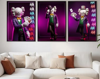 Decorative HypeBeast Kaws Inspired Designer Wall Art Poster Set Of 3, Kaws Style Hypebeast Decor, Artful Urban Decor Print, Kaws Figured