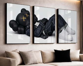 KAWS Poster Set of 3 Hypebeast Wall Art and Minimalist Graffiti Decor - Perfect Digital Download Gift for Art & Sneaker Lovers