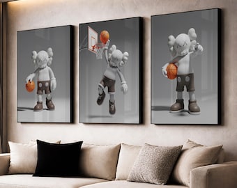 KAWS Basketball Art Print Set of 3: Hypebeast Toy Figure, Wall decor, Home decor , Digital Download