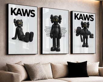 KAWS Figure & Hypebeast Decor | KAWS Wall Art, Hypebeast Room Decor, Hypebeast Wall Art | Digital KAWS Poster Set of 3 | Dopamine Decor