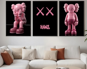 Pink  Hypebeast Figure Poster, Set of 3,Hypebeast Figure,kaws Graffiti,Printable Minimalist Hypebeast Decor,DIGITAL DOWNLOAD
