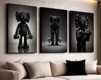 KAWS Poster Set of 3: Hypebeast Wall Art and Minimalist Graffiti Decor - Perfect Digital Download Gift for Art & Sneaker, Gym Lovers