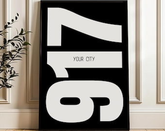 Custom Area Code Poster, Personalized Area Code Art Print, Minimalist City Wall Decor, New Apartment Gift, Dorm Room Decor, Digital Download