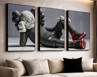 KAWS Poster Set of 3 Hypebeast Wall Art and Minimalist Graffiti Decor - Perfect Digital Download Gift for Art & Sneaker Lovers