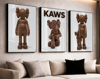 KAWS Poster, Set of 3 Printables Wooden Kaws Figure Poster, Kaws Hypebeast Decor, Hypebeast Kaws Wall Art, Digital Download