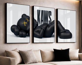 KAWS Poster Set of 3 Hypebeast Wall Art and Minimalist Graffiti Decor - Perfect Digital Download Gift for Art & Sneaker Lovers