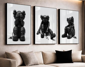 Printable Kaws Poster Set: Black Graffiti Hiphop Style Hypebeast Figure Wall Art (Digital Download)