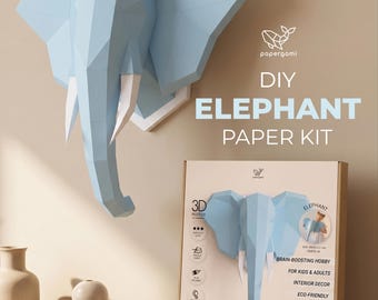 Kit de artesanato de elefante de papel 3D | Decoração de parede de papel faça você mesmo | Papergami®