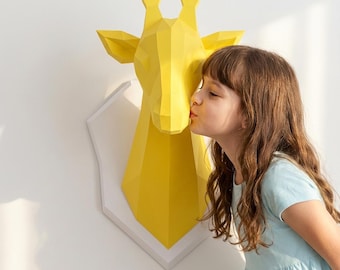 Kit de artesanato de girafa de papel 3D, decoração de parede de papel faça você mesmo, escultura de cabeça de animal em baixa resolução, presente criativo para crianças, Papergami®