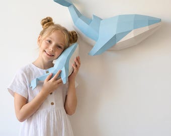 Kit de Artesanato Baleias de Papel 3D | Decoração de Parede DIY em Papel | Papergami®