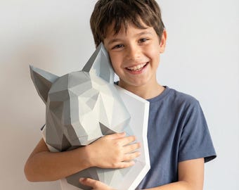 Kit de artesanato de lobo de papel 3D | Decoração de parede de papel faça você mesmo | Papergami®