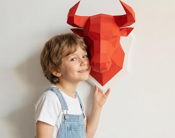 Kit de artesanato Touro de Papel 3D | Decoração de parede DIY em papel | Papergami®