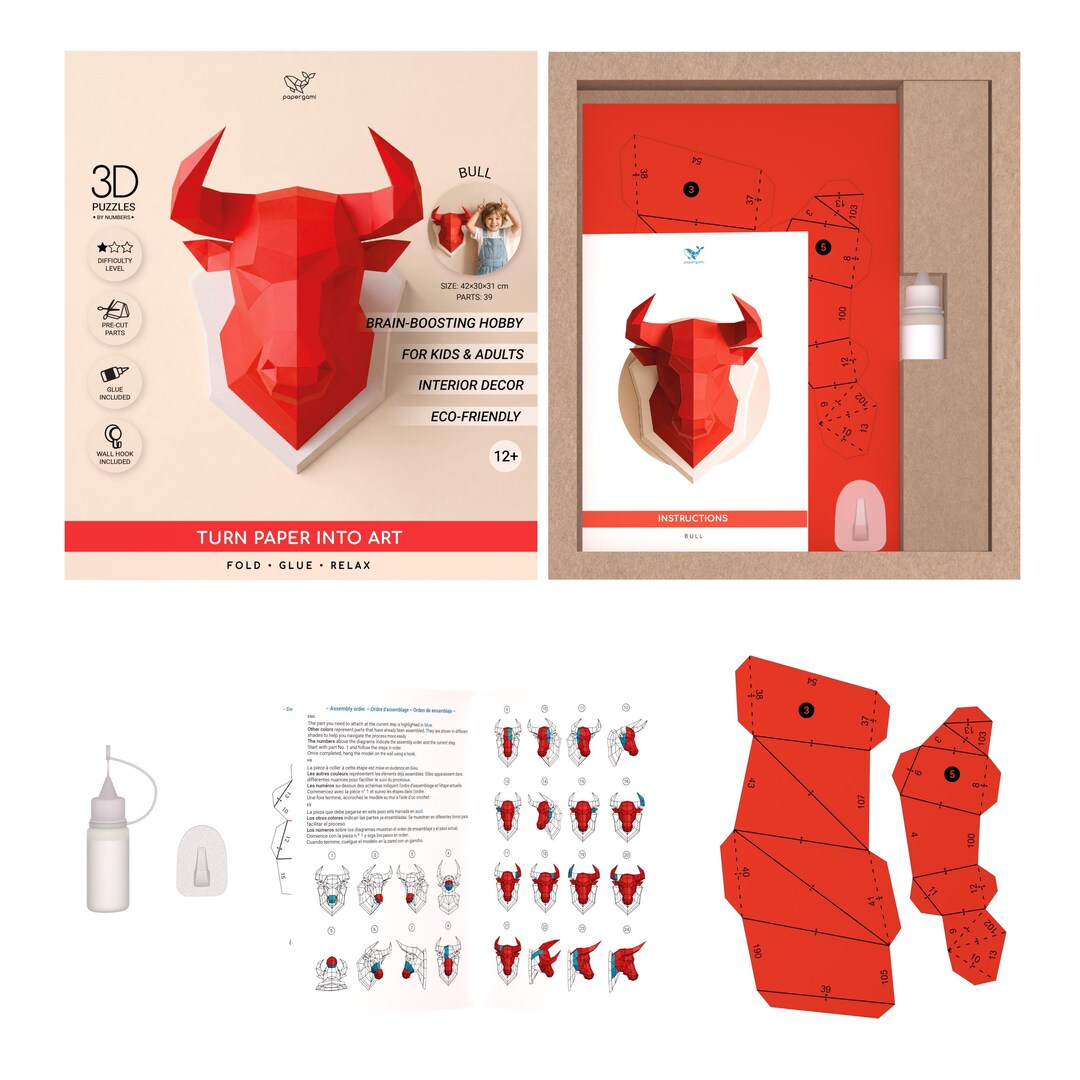 3D Paper Bull Craft Kit | DIY Papercraft Wall Decor | Papergami® - Etsy