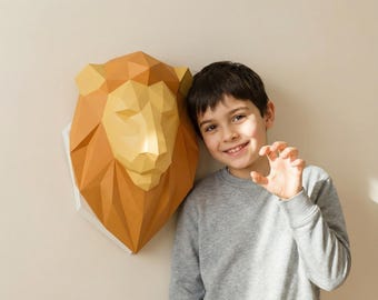 Kit de artesanato de leão de papel 3D | Decoração de parede de papel faça você mesmo | Papergami®