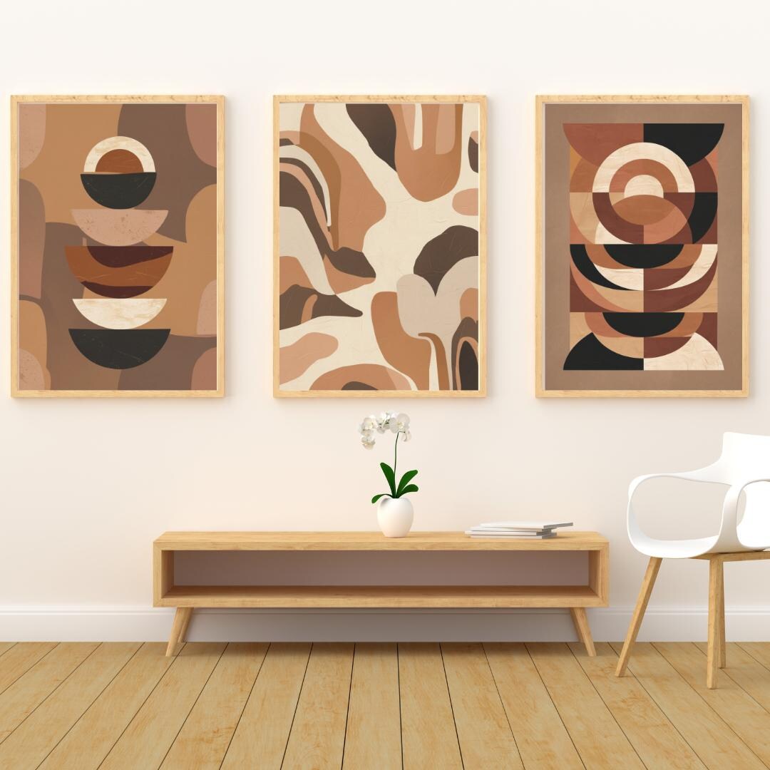 Mid Century Modern Printable Wall Art Set of 3 | Boho Abstract Neutral ...