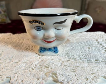 Vintage 1990s Baileys YUM Male Winking Irish Cream Coffee Mug. Blue Bow Tie