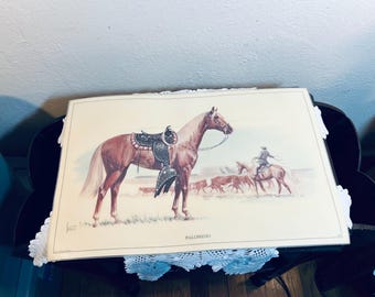 Vintage Placemat Lamenated with a PALOMINO Horse 1965 Hedwin Corperation. Very detailed and very RARE