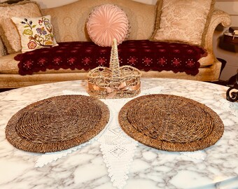 Set of Two Rustic Rope Chargers or Placemats with Woven Basket that can be used as centerpiece. All in Great Comdition. Set of Three Items.