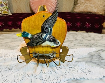 Vintage Mallard Duck Wooden Key Holder, 1960s Wall Mount Scarf Hanger