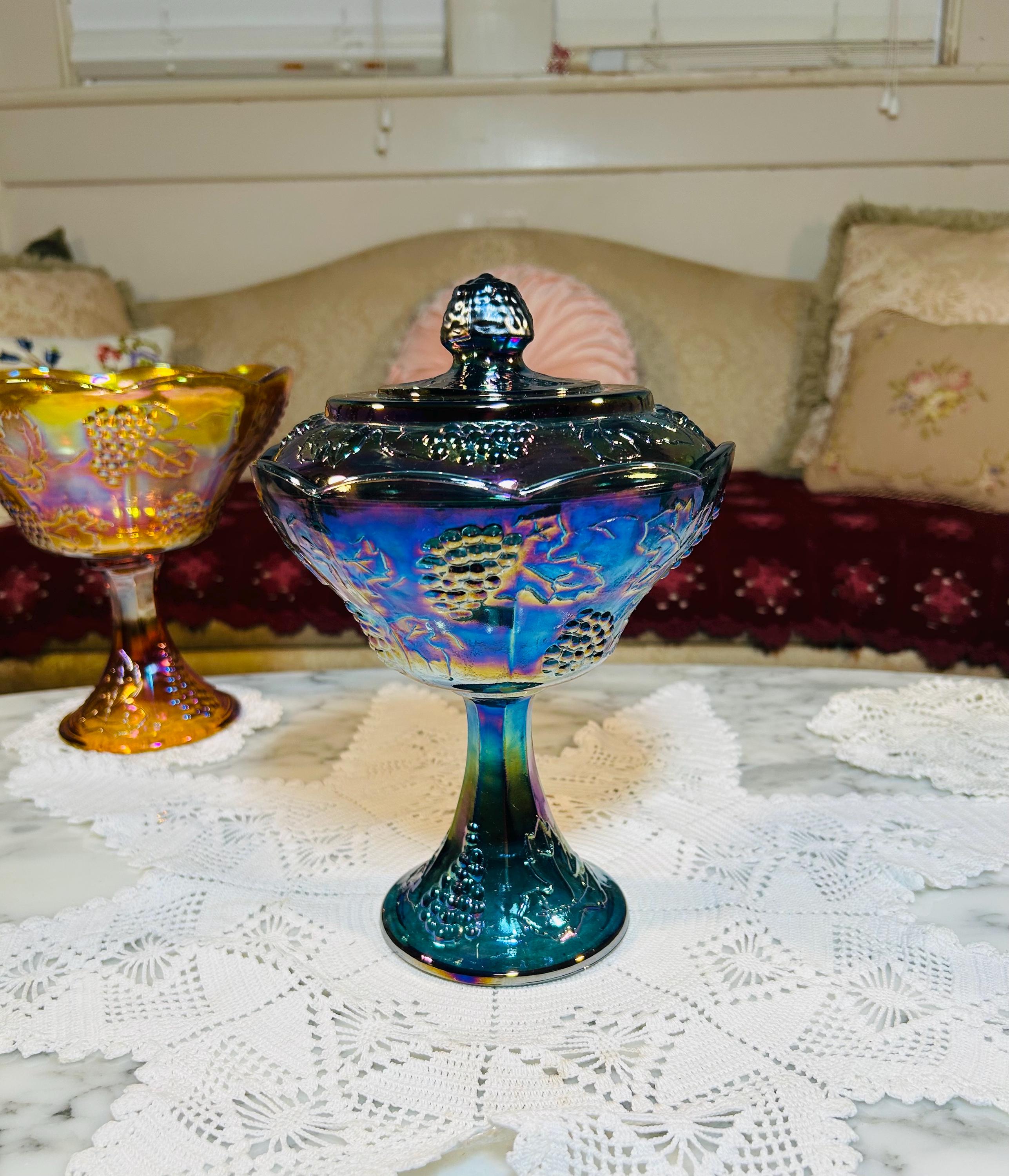 インディアナグラス ヴィンテージ フルーツボウル（パステルブルー）元箱付き Indiana Carnival Glass Iridescent Blue - Etsy