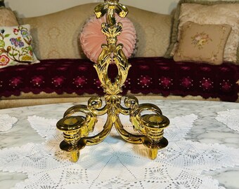 Vintage HOMCO Gold Toned Double Wall Sconce with Ornate Scrollwork that Holds Two Candles.