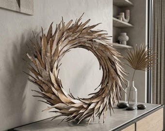 Japandi-wanddecor, natuurlijke gedroogde krans, moderne zomerkrans, neutrale krans, aardse decoratie