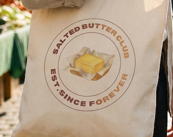 Salted Butter Club tote bag | butter illustration, retro badge