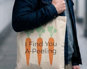 I Find You A-Peeling Carrot Tote Bag | Funny Vegetable Pun Canvas Tote