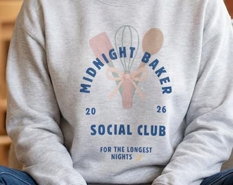 Midnight Baker Social Club unisex Sweatshirt- Nudelholz Design- Backen Rundhalsausschnitt