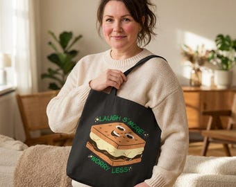 Laugh S'more Worry Less Tote Bag | S'mores Illustration, Campfire Snack
