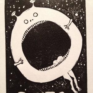 P: Retro Science Fiction Alphabet Letter, The Quoxxle Linocut (xilografía) print