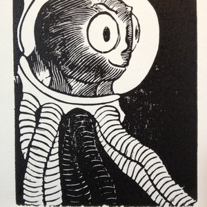 R: ciencia ficción Retro alfabeto letra, imprimir (woodcut-ish) Octonaut Linoleo