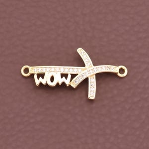 Charming 18K Gold Filled Mom Link Charm With CZ Bow for Necklace Bracelet Jewelry Making Supply Gift 27*13.5mm