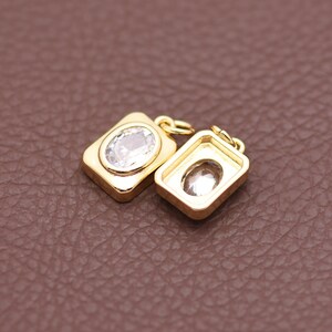 Colgante rectangular con dije de gema transparente, chapado en oro de 18 quilates, para collares y pulseras hechos a mano, 14*9 mm