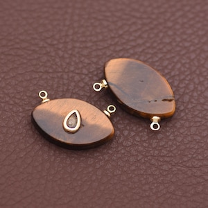 Conector ojo de tigre, colgante marquesa chapado en oro de 18 quilates con cristal para joyería artesanal, 22*13 mm