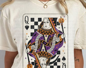 Carta da Rainha de Copas de Halloween em PNG | Design de Carta de Baralho Assustador | Carta de Baralho da Rainha de Copas de Halloween em PNG |